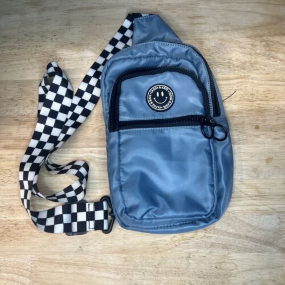 Olivia & Kate Blue Crossbody Mini Backpack Checkered Strap
